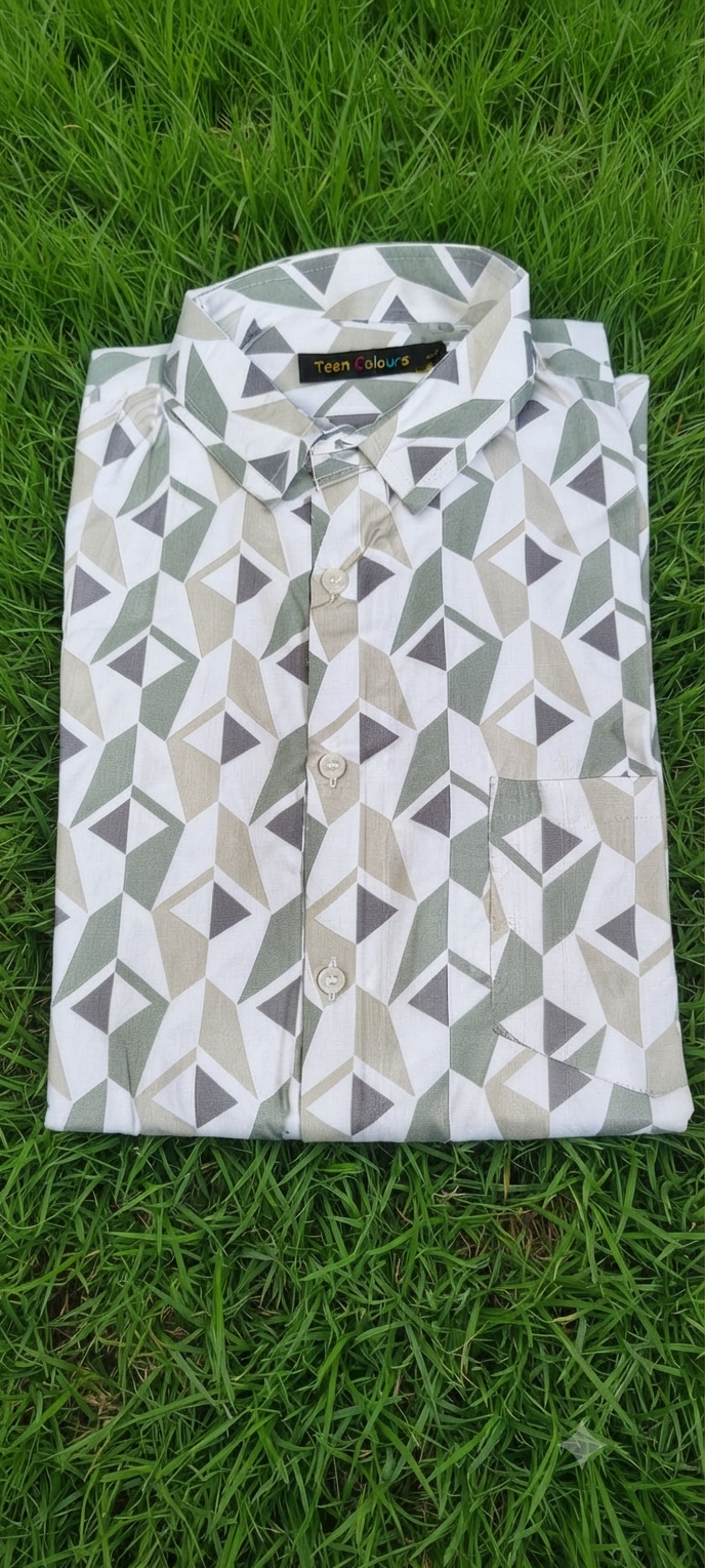 Teen Colours Men's White Grey Printed Cotton Casual Shirt Full Sleeve Regular Fit