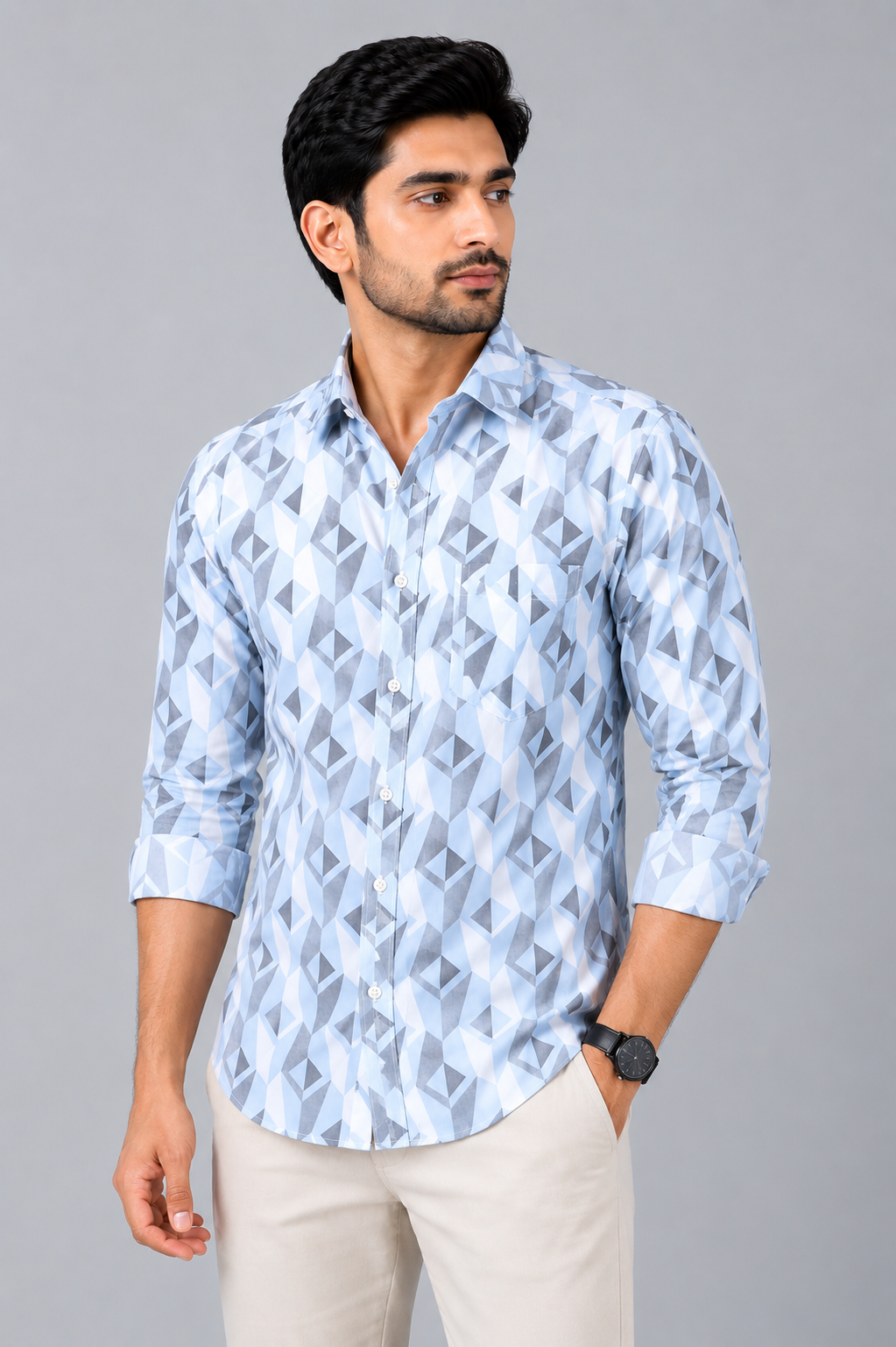 Teen Colours Me's Light Blue Plain Gija Cotton Casual Shirt Full Sleeve Regular Fit