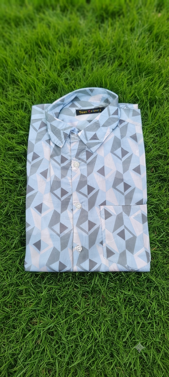 Teen Colours Me's Light Blue Plain Gija Cotton Casual Shirt Full Sleeve Regular Fit