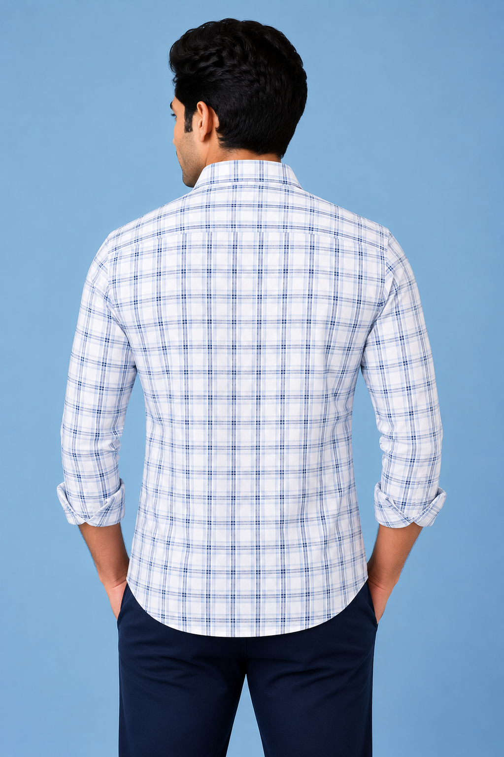 Teen Colours Men's Blue Checked Gija Cotton Casual Shirt Full Sleeve Regular Fit