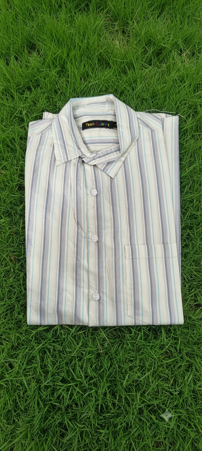Teen Colours Men's Off White Multicolor Vertical Striped Check Pattern Gija Cotton Casual Shirt Full Sleeve Regular Fit