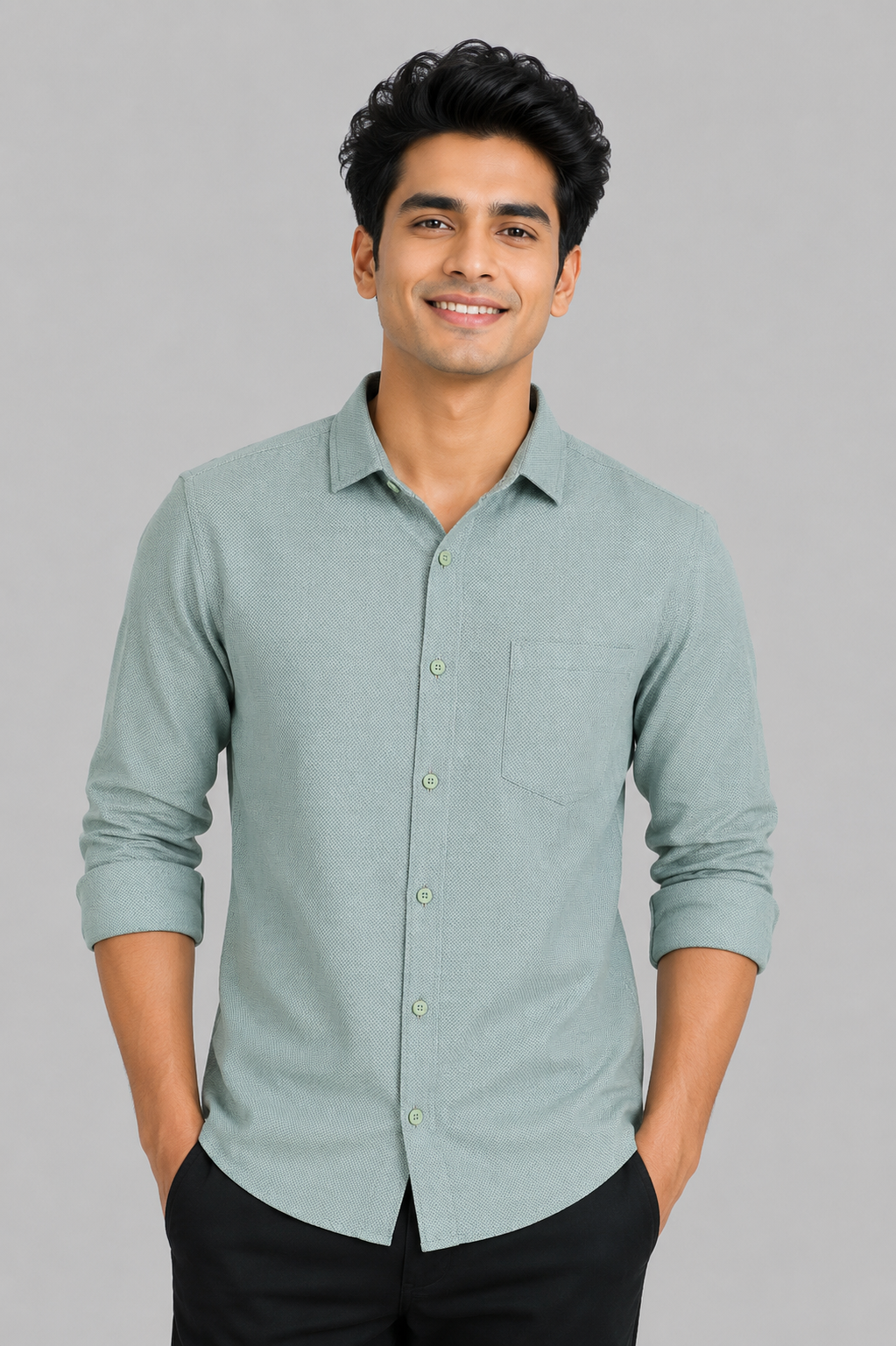 Teen Colours Men's Light Blue Plain Gija Cotton Casual Shirt Full Sleeve Regular Fit
