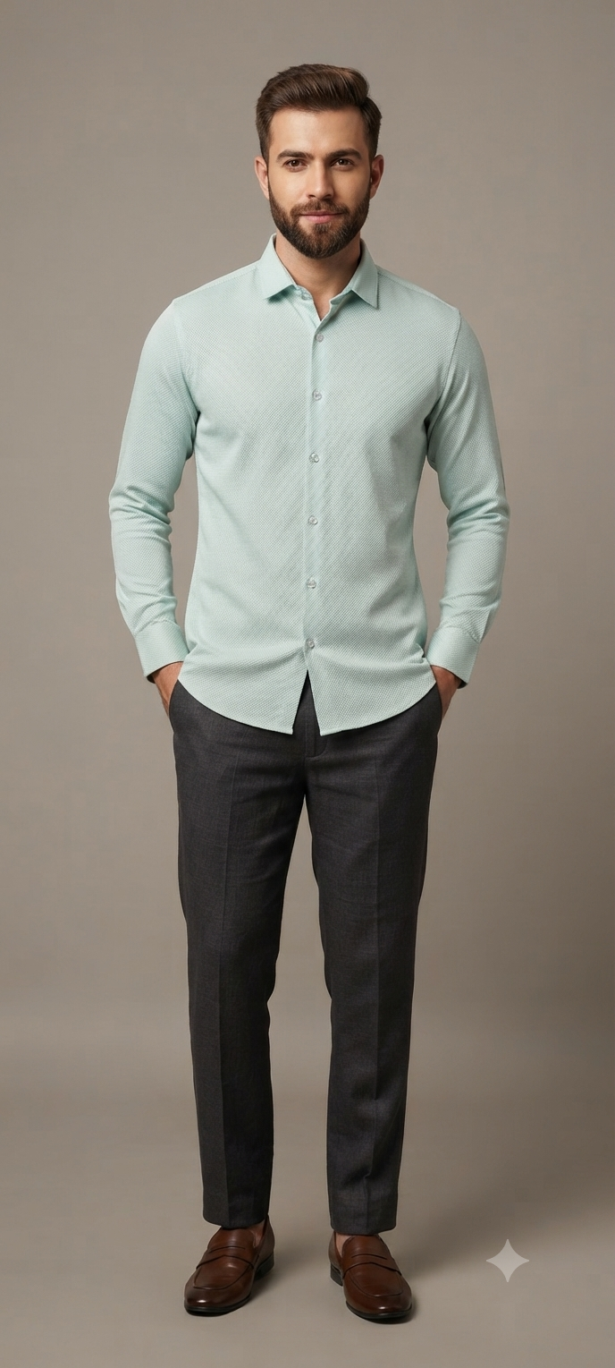 Teen Colours Men's Granite Green plain Gija Cotton Casual Shirt Full Sleeve Regular Fit