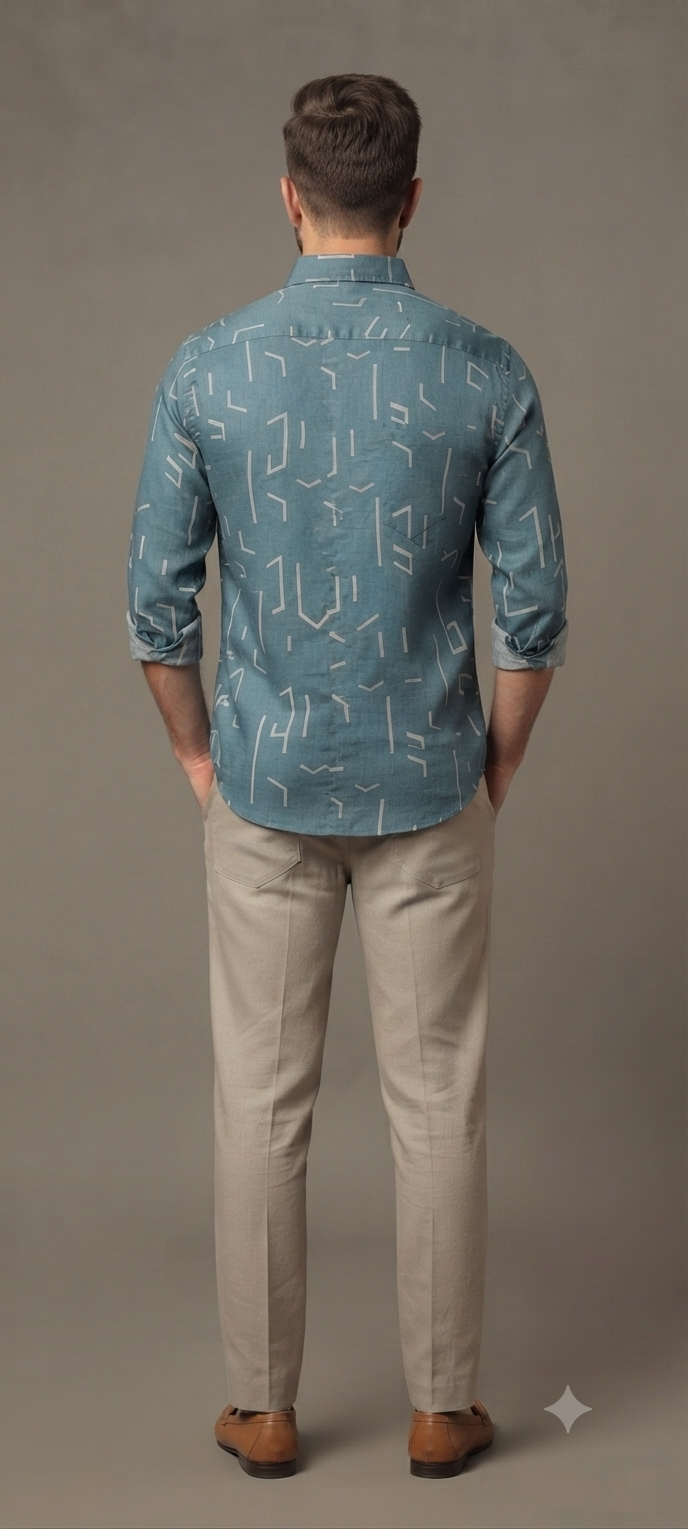 Teen Colours Men's Dark Blue Geometric Line Printed Cotton Casual Shirt Full Sleeve Regular Fit