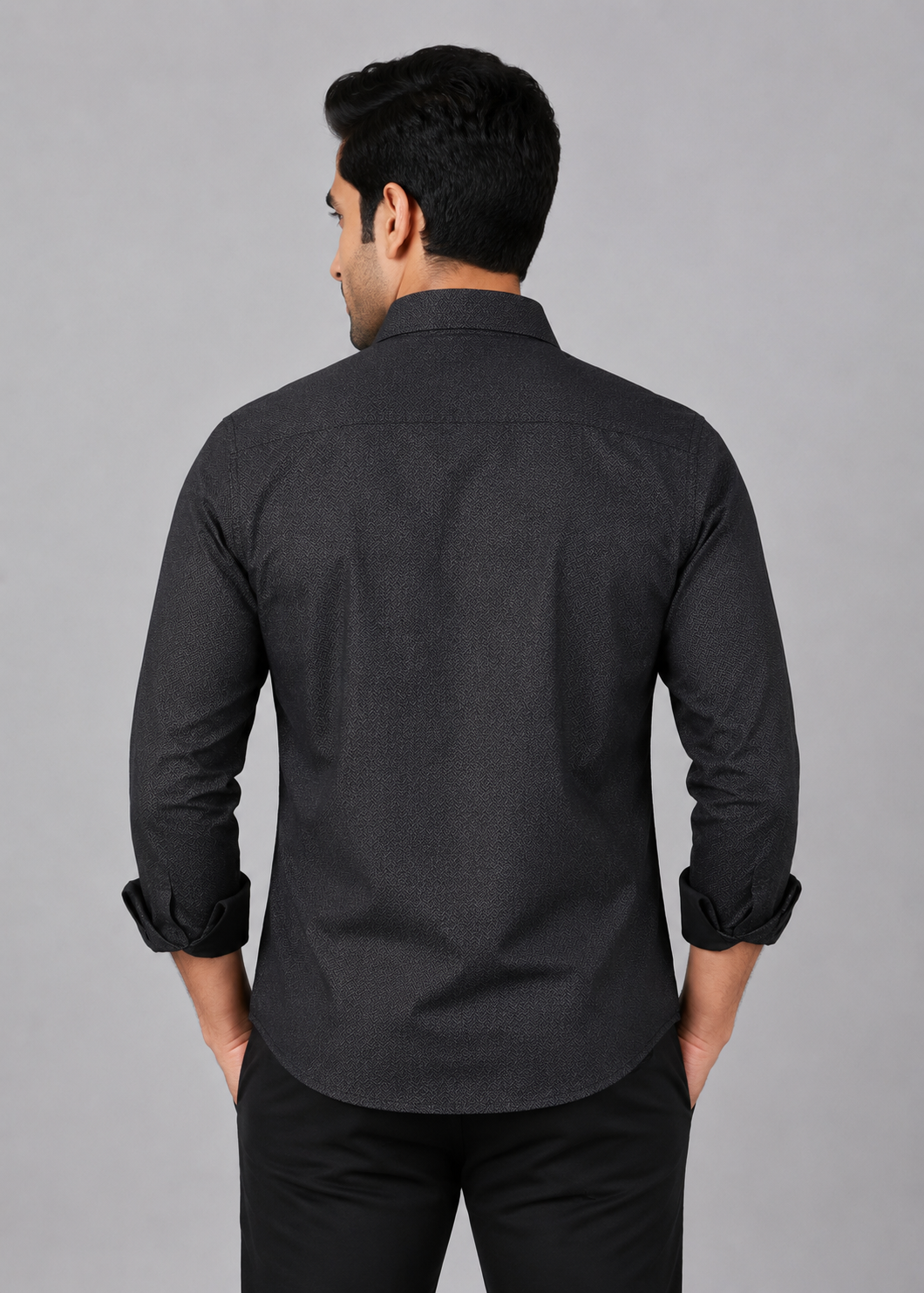 Teen Colours Men's Black Jacquard Gija Cotton Casual plain Shirt Full Sleeve Regular Fit