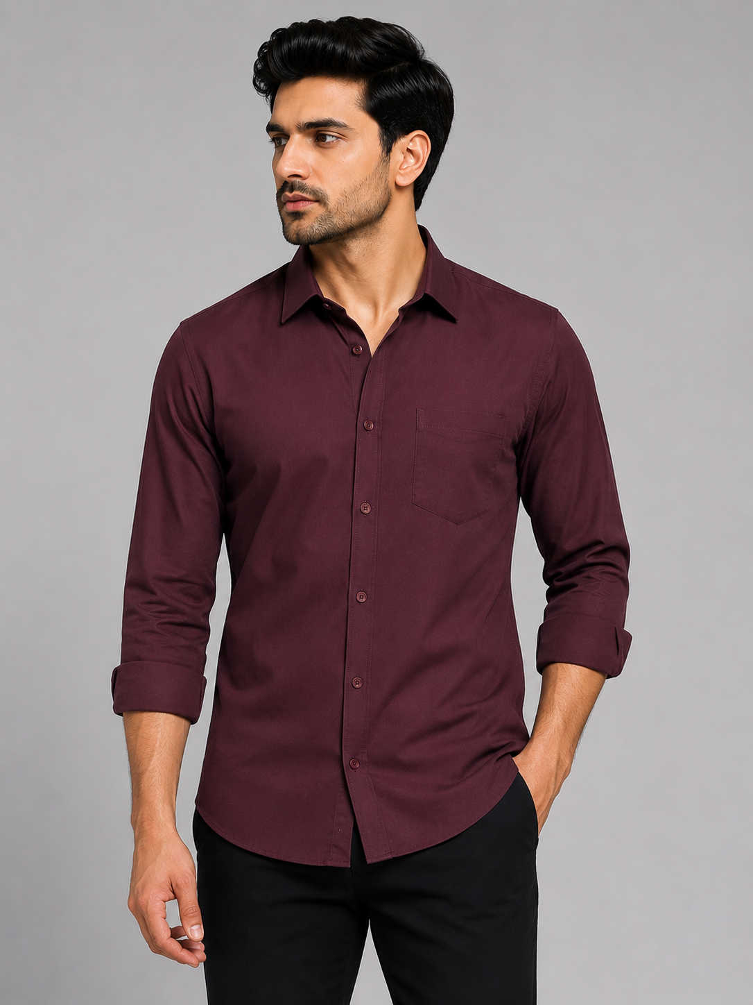 Teen Colours Men's Wine Red Printed Gija Cotton Casual Shirt Full Sleeve Regular Fit