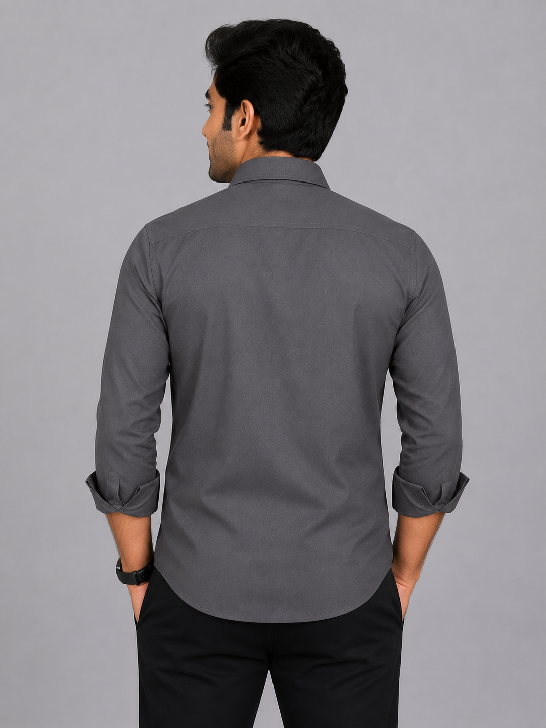 Teen Colours Men's Grey Solid Gija Cotton Casual plain Shirt Full Sleeve Regular Fit