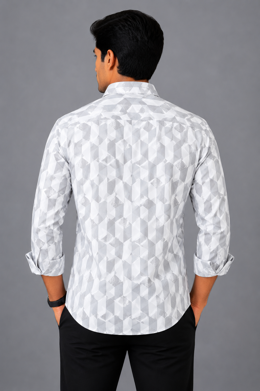 Teen Colours Men's Grey Geometric Printed Cotton Casual Shirt Full Sleeve Regular Fit