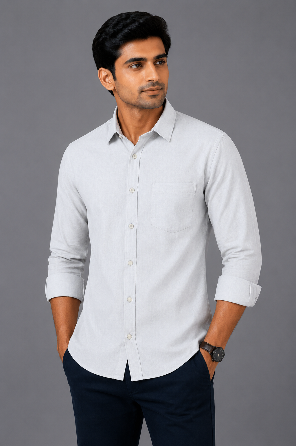 Teen Colours Men's Ash Plain Gija Cotton Casual Shirt Full Sleeve Regular Fit