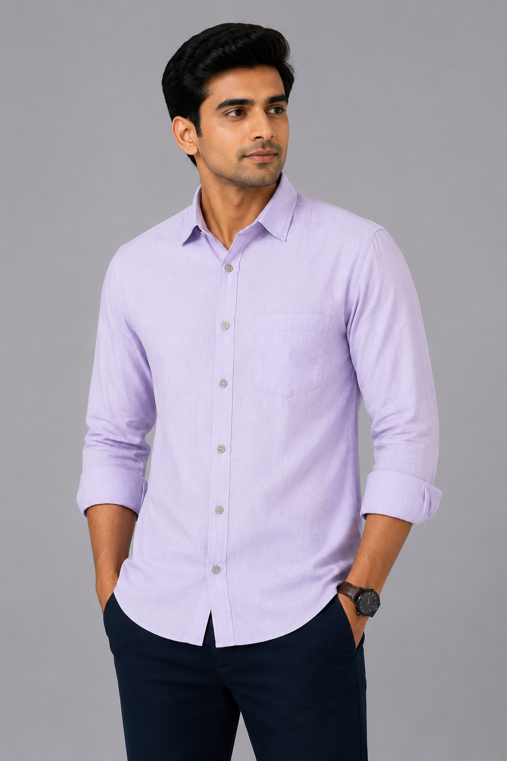 Teen Colours Men's Light Purple Plain Gija Cotton Casual Shirt Full Sleeve Regular Fit