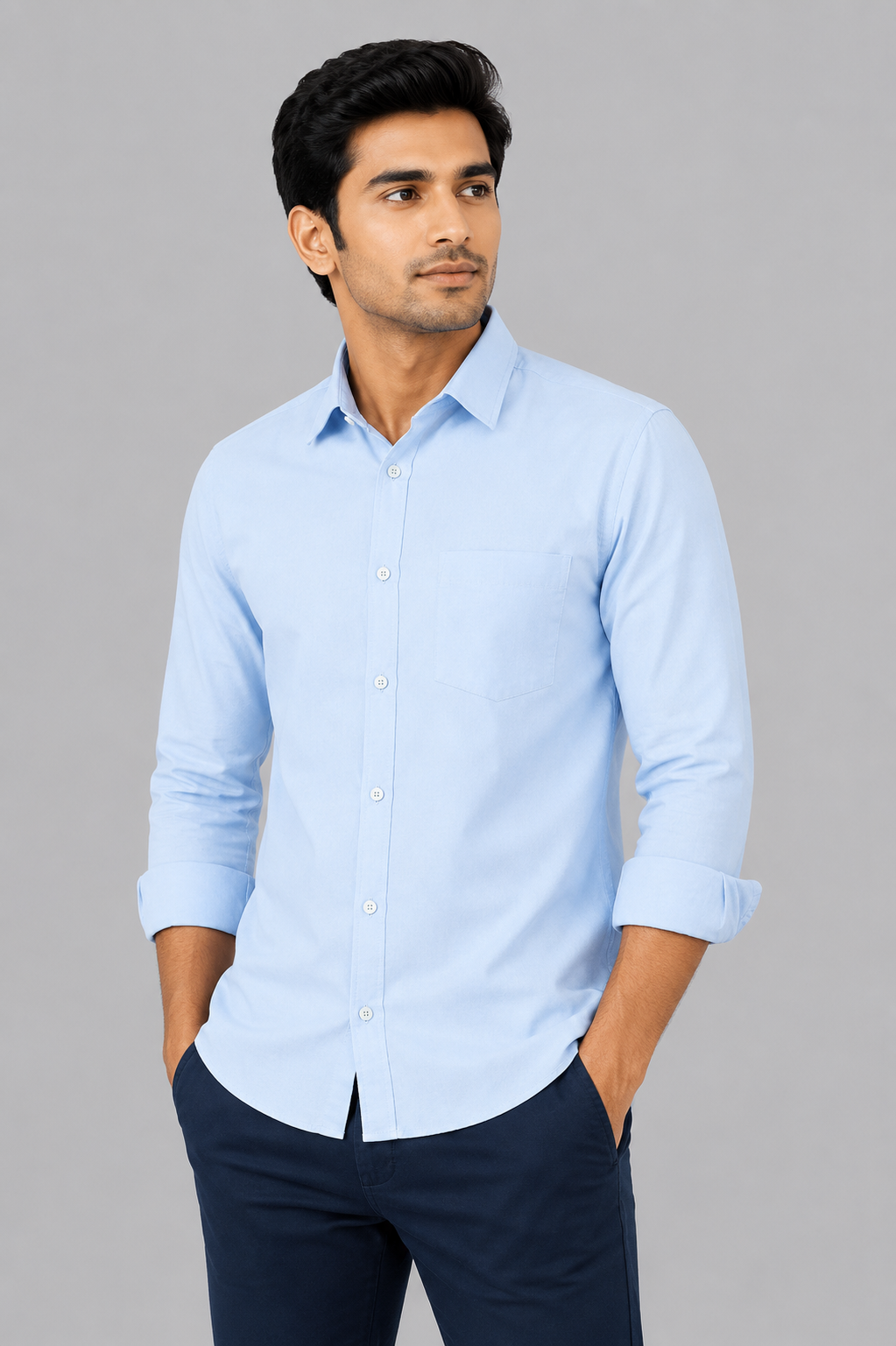 Teen Colours Men's Blue Plain Gija Cotton Casual Shirt Full Sleeve