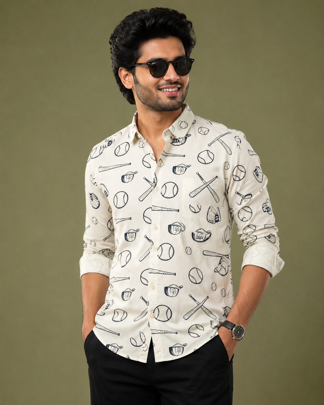 Teen Colours Men's Baseball Themed Graphic Printed Cotton Casual Shirt Full Sleeve Regular Fit
