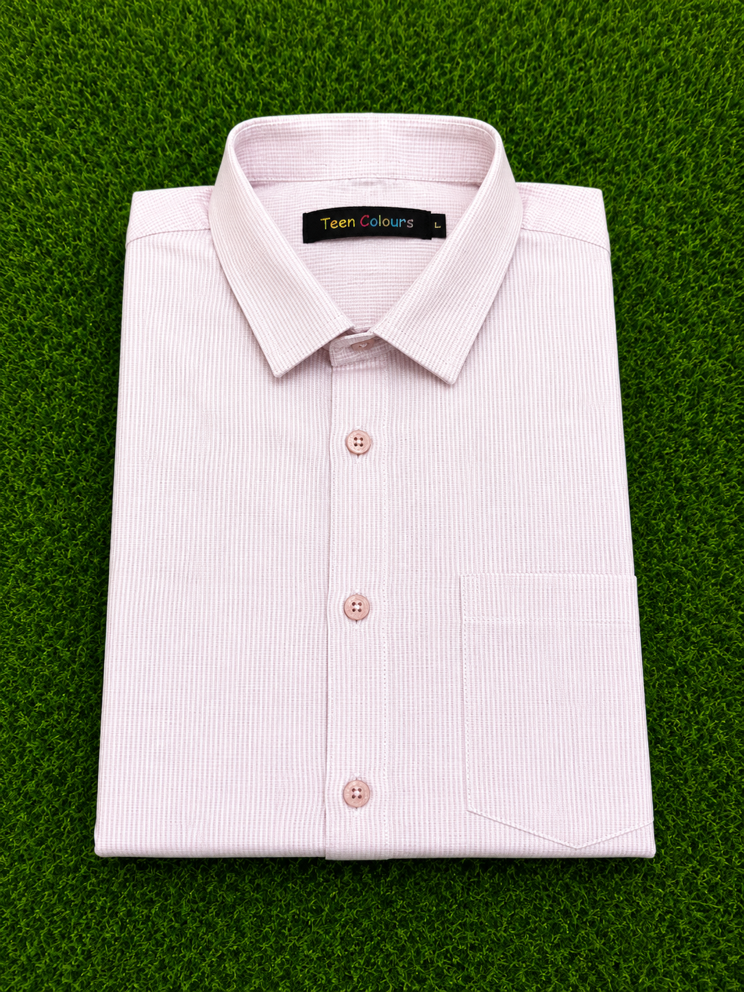 Teen Colours Men's Light Pink Plain Gija Cotton Casual Shirt Full Sleeve Regular Fit