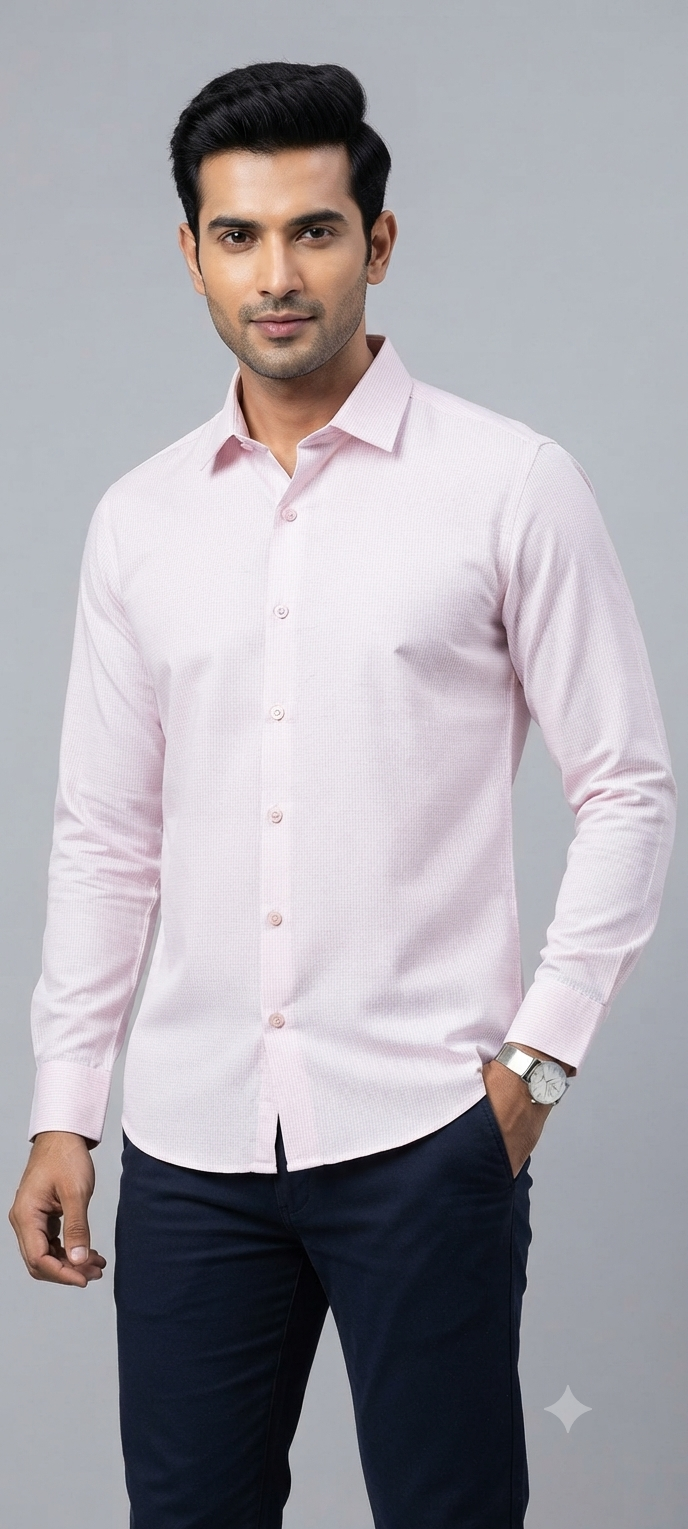 Teen Colours Men's Light Pink Plain Gija Cotton Casual Shirt Full Sleeve Regular Fit