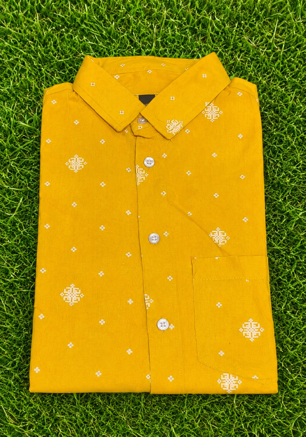 Teen Colours Men's Yellow and White Printed Rayon Casual Shirt Full Sleeve Regular Fit