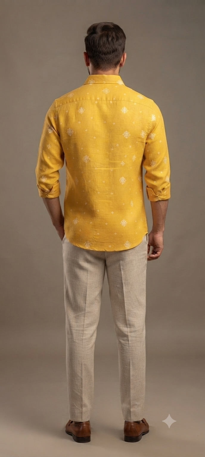 Teen Colours Men's Yellow and White Printed Rayon Casual Shirt Full Sleeve Regular Fit