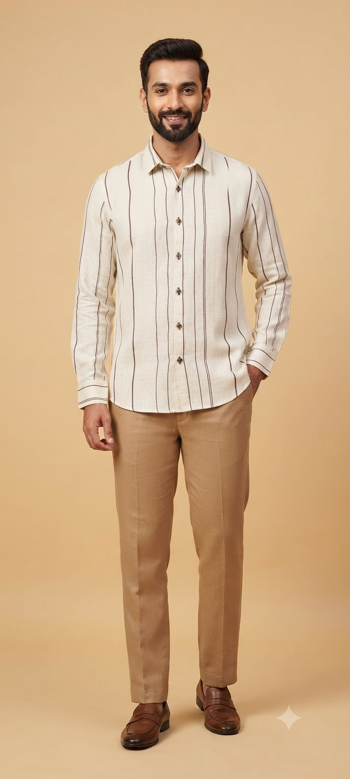 Teen Colours Men's Brown Vertical Striped Cotton Casual Shirt Full Sleeve Regular Fit