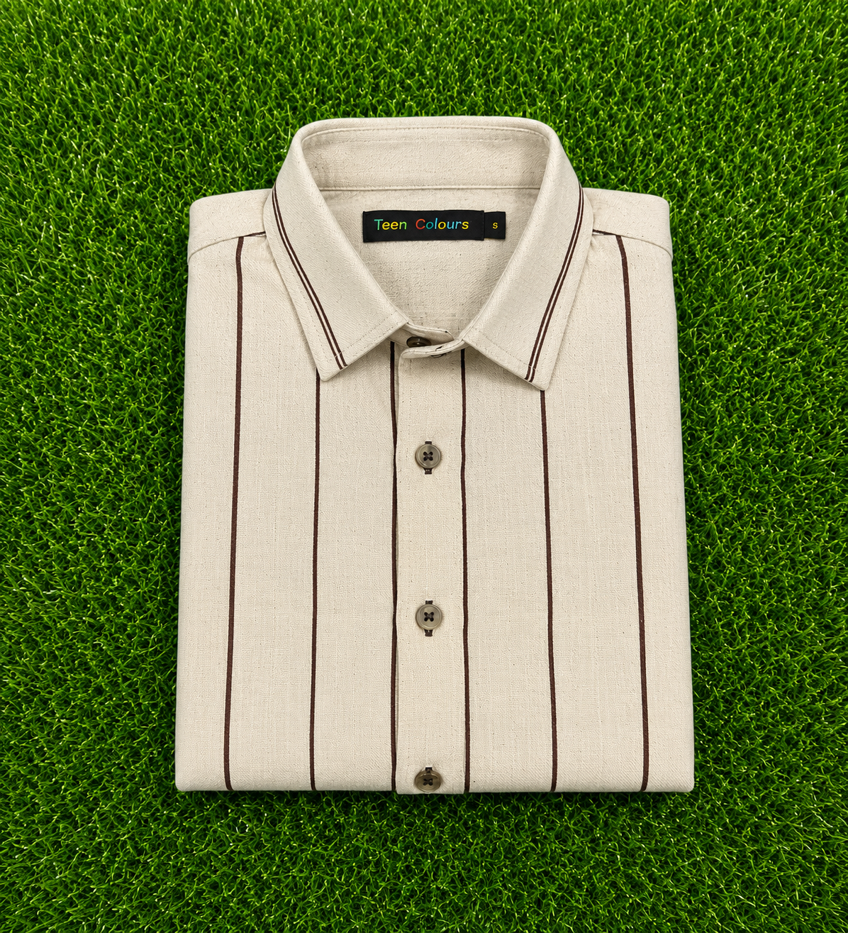 Teen Colours Men's Brown Vertical Striped Cotton Casual Shirt Full Sleeve Regular Fit