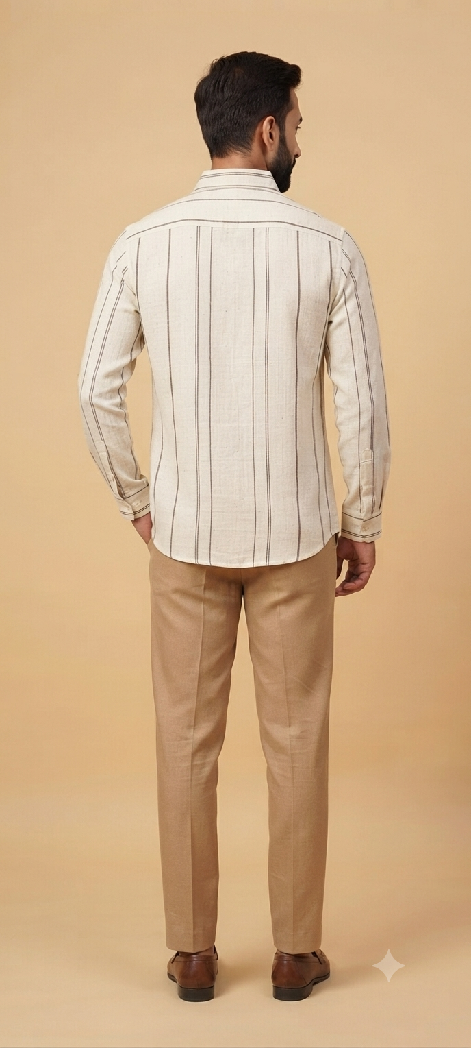 Teen Colours Men's Brown Vertical Striped Cotton Casual Shirt Full Sleeve Regular Fit