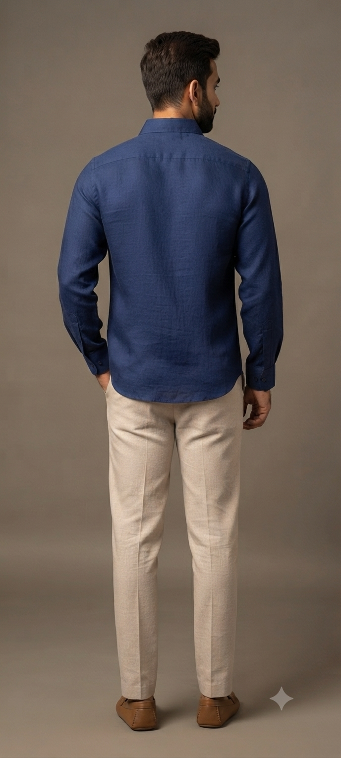 Teen Colours Men's Navy Blue Plain Gija Cotton Casual Shirt Full Sleeve Regular Fit
