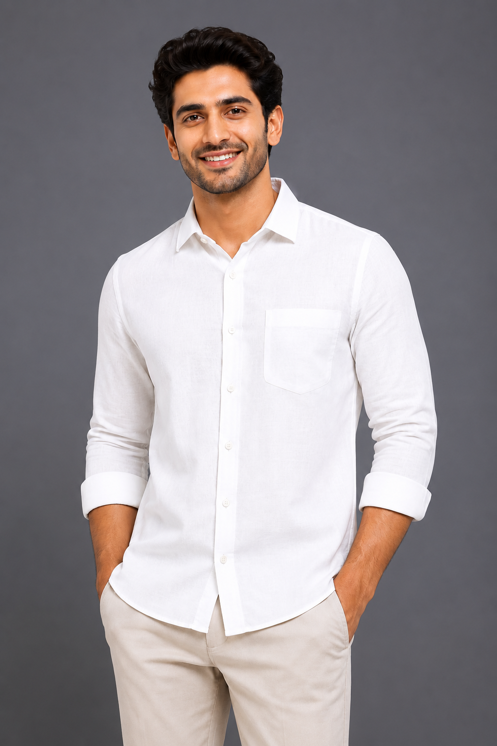 Teen Colours Men's White Plain Gija Cotton Casual Shirt Full Sleeve Regular Fit