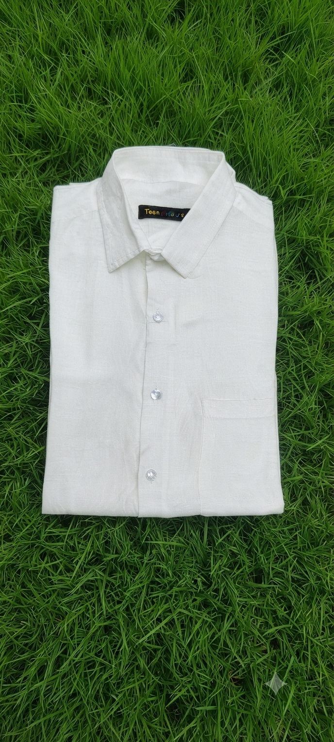 Teen Colours Men's White Plain Gija Cotton Casual Shirt Full Sleeve Regular Fit