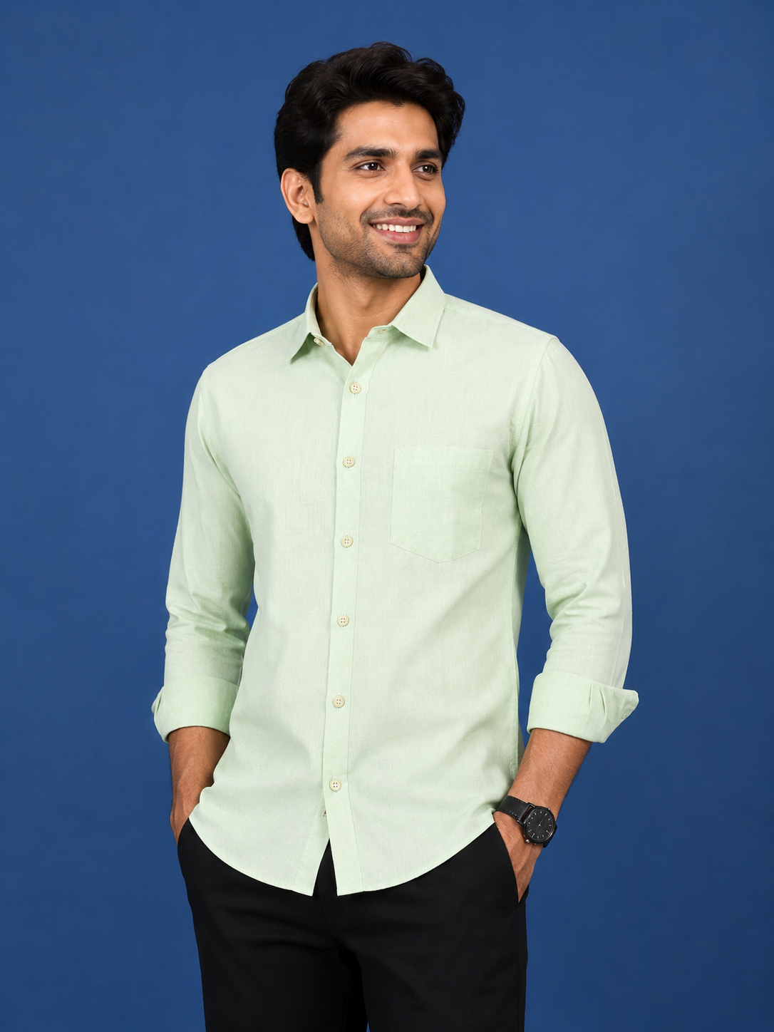Teen Colours Men's Pole Green Printed Gija Cotton Casual Shirt Full Sleeve Regular Fit
