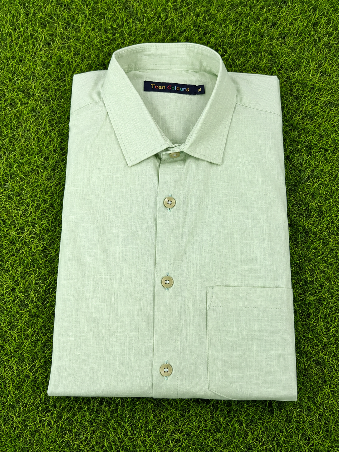 Teen Colours Men's Pole Green Printed Gija Cotton Casual Shirt Full Sleeve Regular Fit