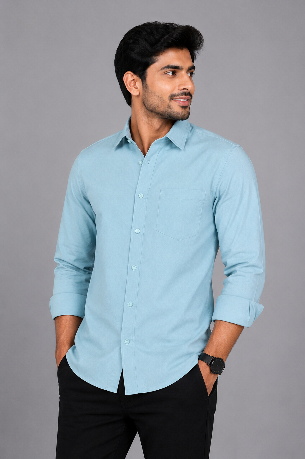 Teen Colours Men's Light Green Shade Plain Gija Cotton Casual Shirt Full Sleeve Regular Fit