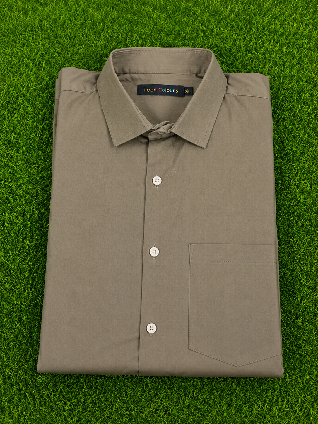 Teen Colours Men's Khaki Plain Gija Cotton Casual Shirt Full Sleeve Regular Fit