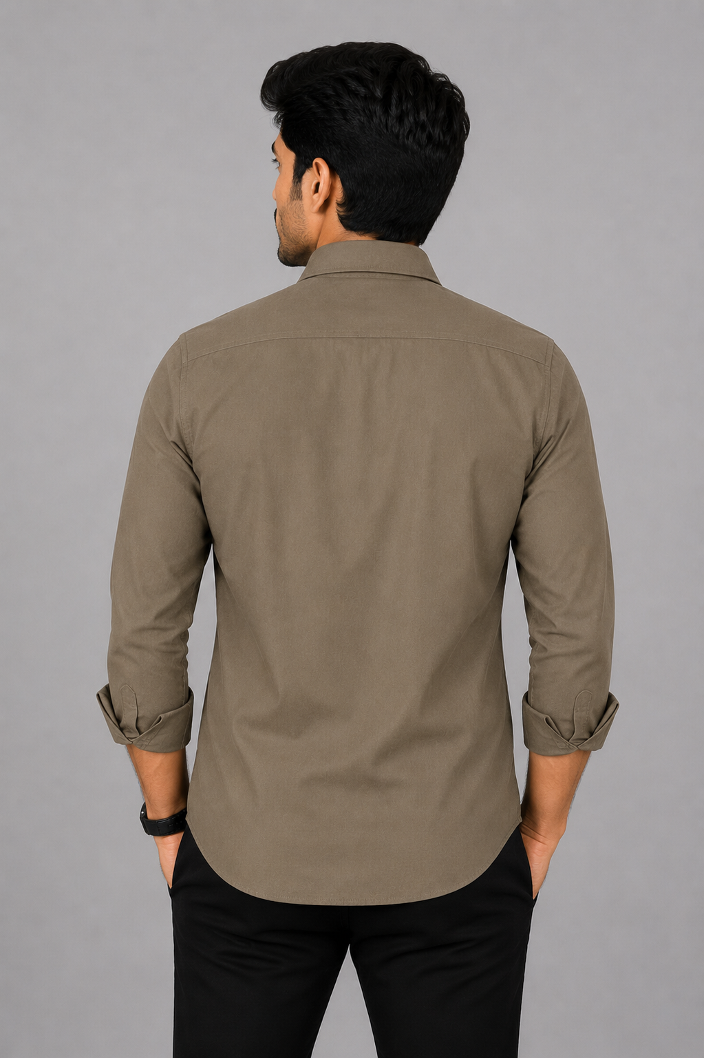 Teen Colours Men's Khaki Plain Gija Cotton Casual Shirt Full Sleeve Regular Fit