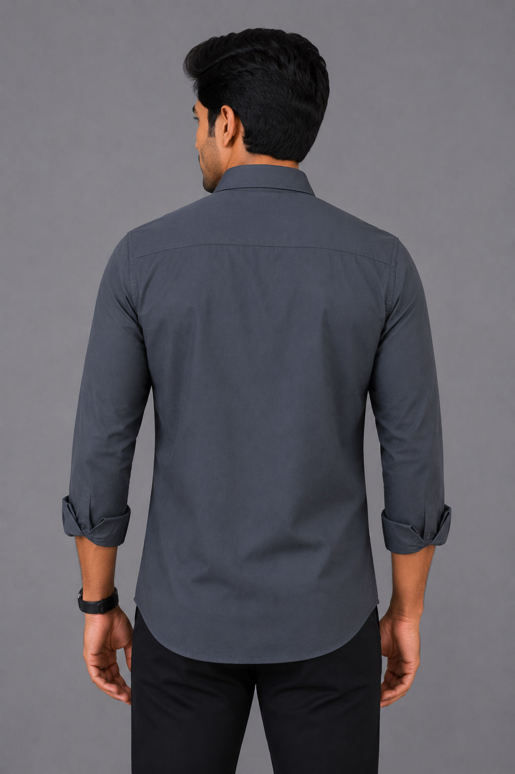 Teen Colours Men's Dark Grey Plain Gija Cotton Casual Shirt Full Sleeve Regular Fit