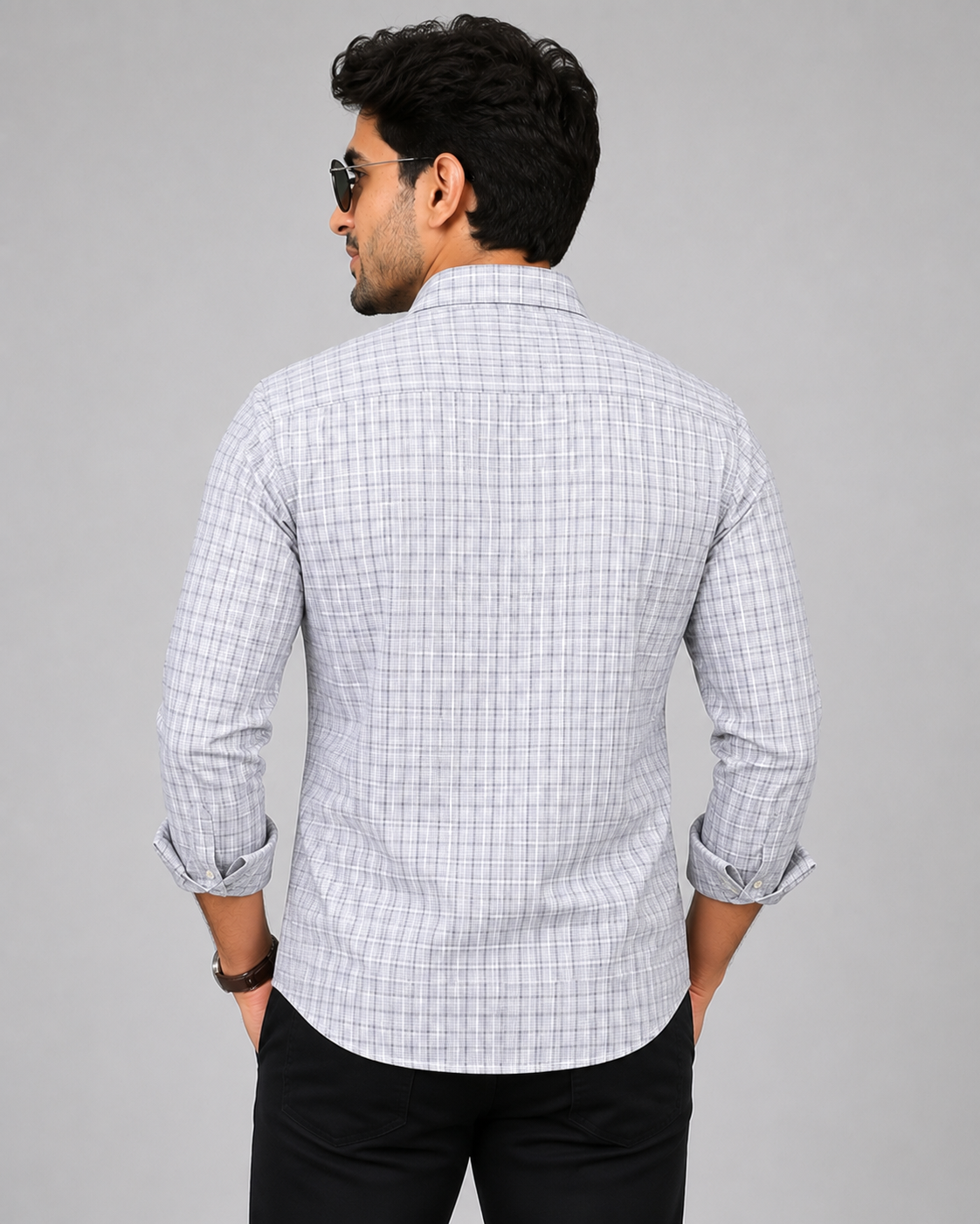 Teen Colours Men's White and Grey Plain Gija Cotton Casual Shirt Full Sleeve Regular Fit