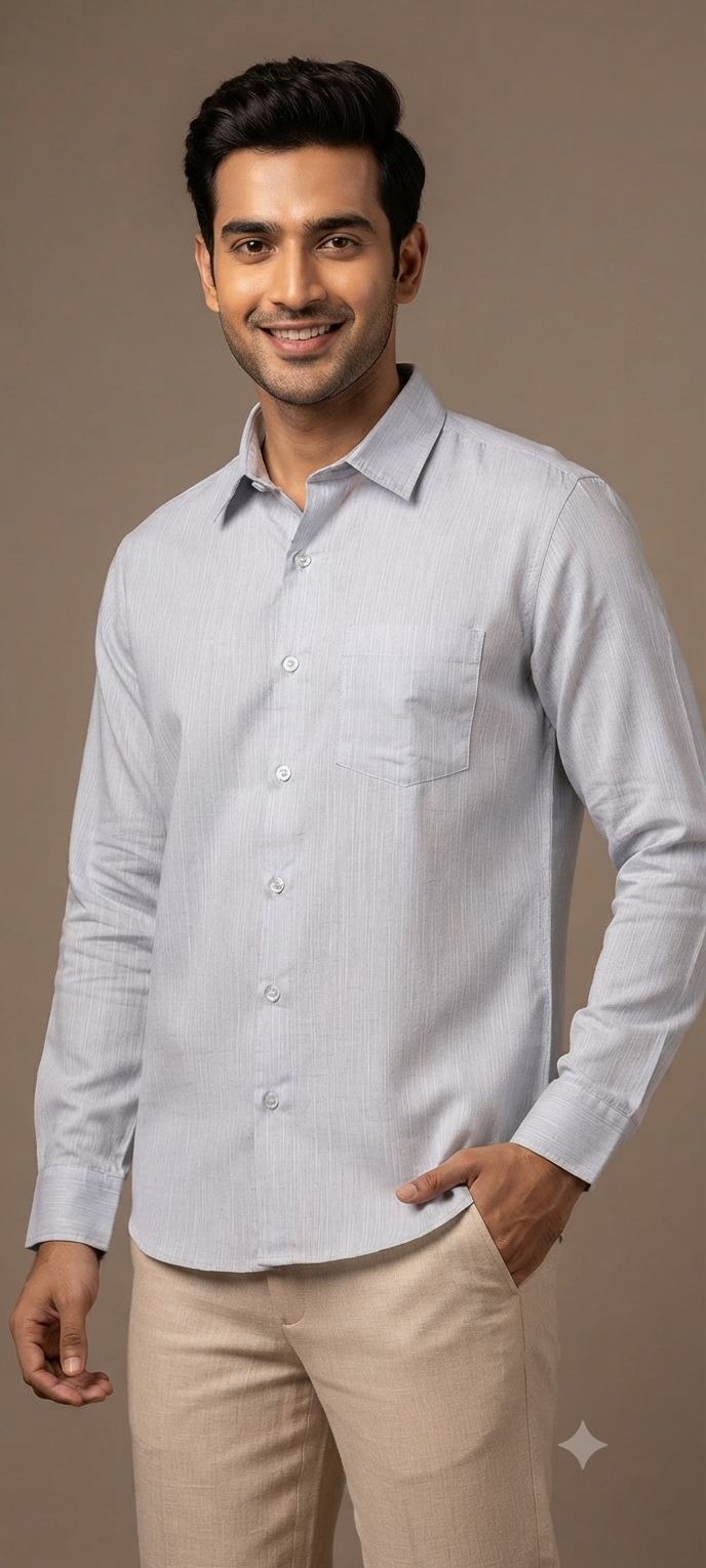 Teen Colours Men's Grey Plain Gija Cotton Casual Shirt Full Sleeves