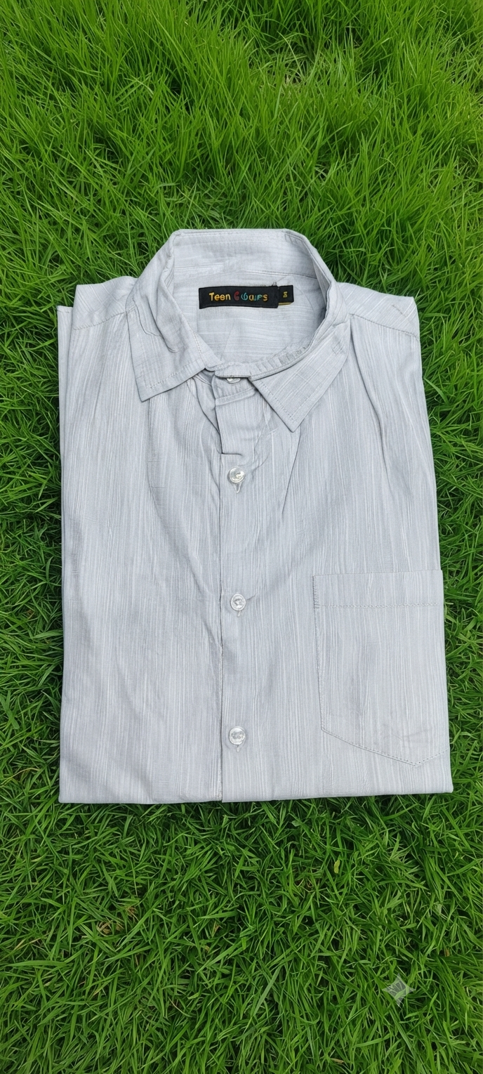 Teen Colours Men's Grey Plain Gija Cotton Casual Shirt Full Sleeves