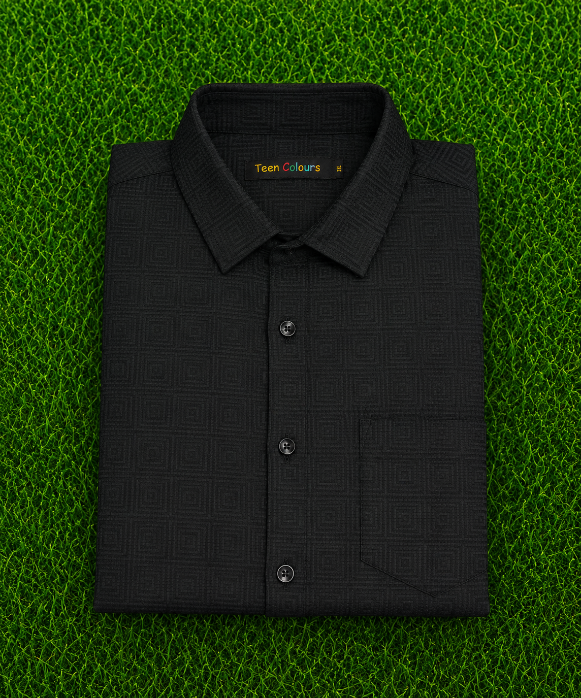 Teen Colours Men's Black Plain Jacquard Gija Cotton Casual Shirt Full Sleeve Regular Fit