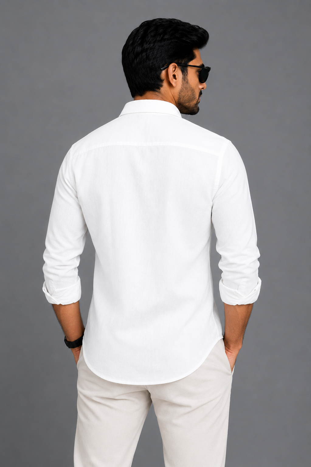 Teen Colours Men's White Plain Jacquard Gija Cotton Casual Shirt Full Sleeve
