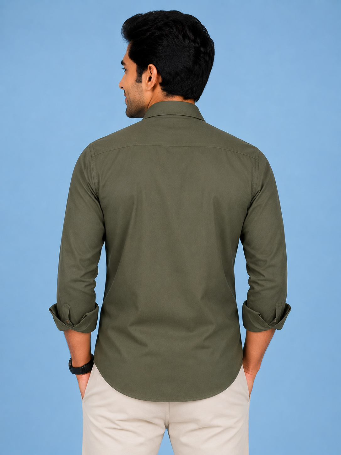 Teen Colours Men's Green Solid Gija Cotton Casual plain Shirt Full Sleeve Regular Fit