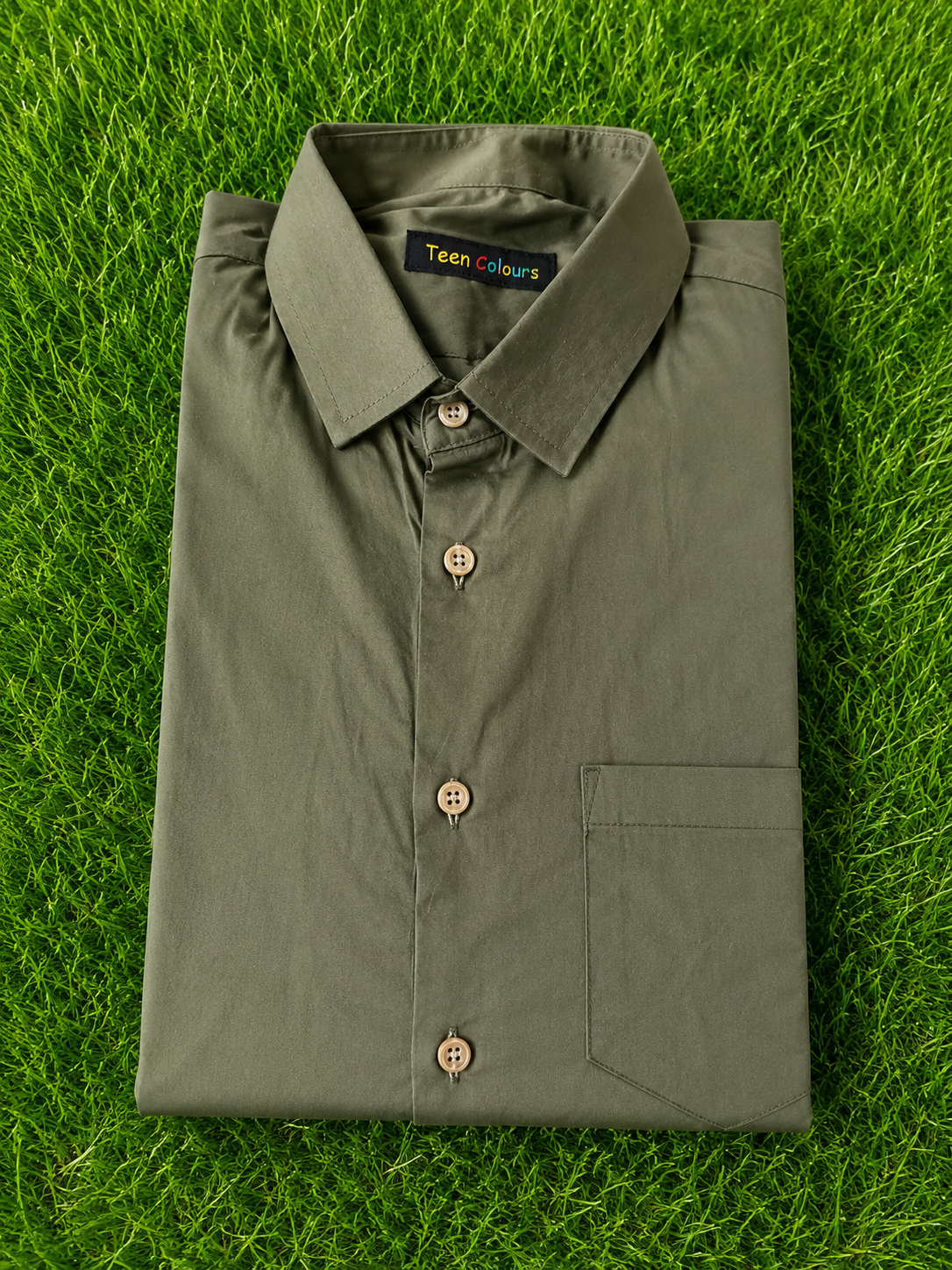 Teen Colours Men's Green Solid Gija Cotton Casual plain Shirt Full Sleeve Regular Fit
