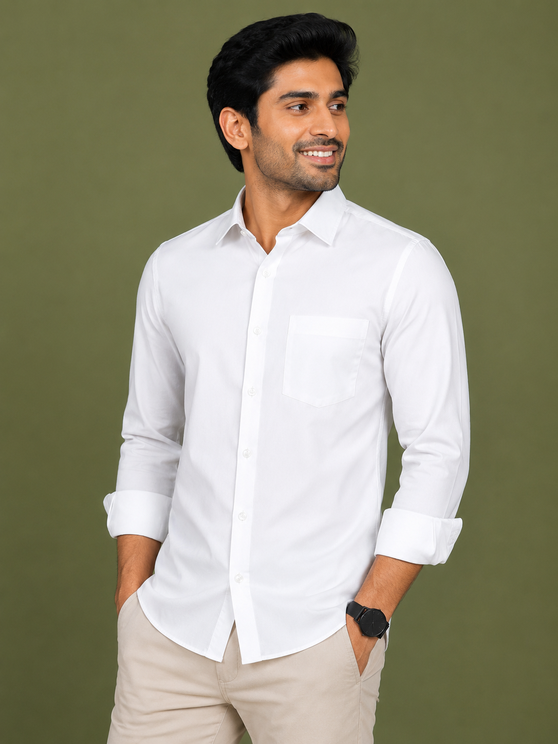 Teen Colours Men's White Textured Wave Pattern Gija Cotton Casual Shirt Full Sleeve Regular Fit