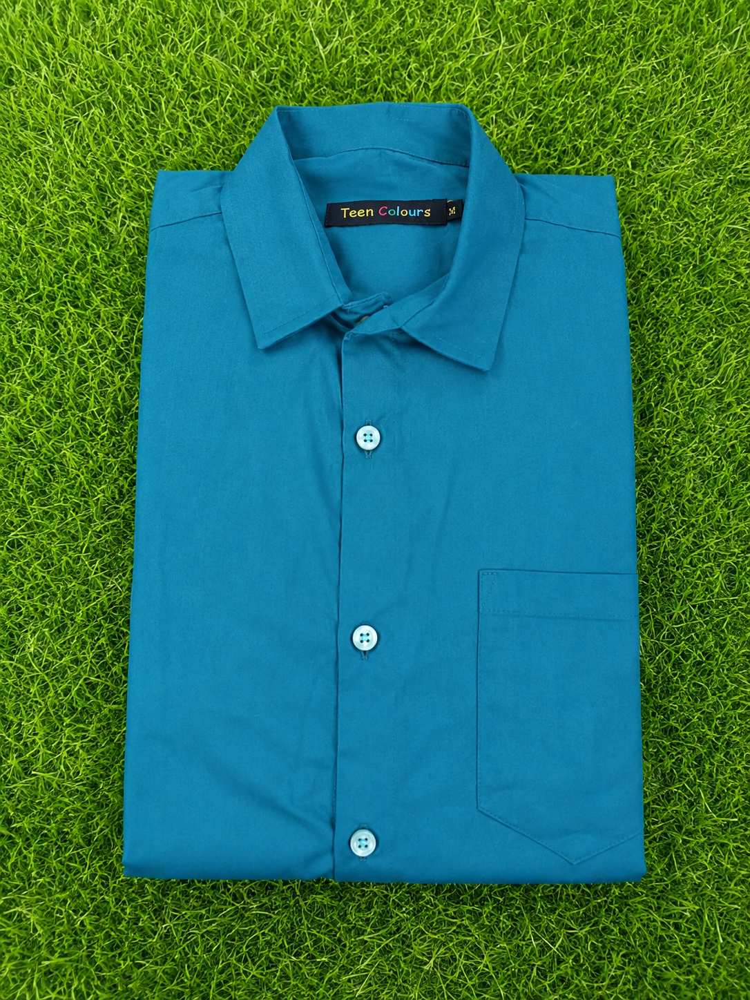 Teen Colours Men's Teal Green Solid Gija Cotton Casual plain Shirt Full Sleeve Regular Fit