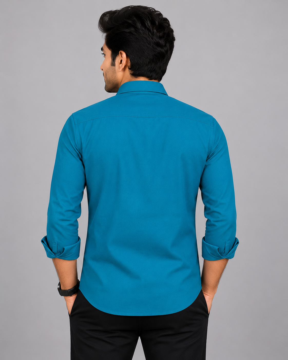 Teen Colours Men's Teal Green Solid Gija Cotton Casual plain Shirt Full Sleeve Regular Fit