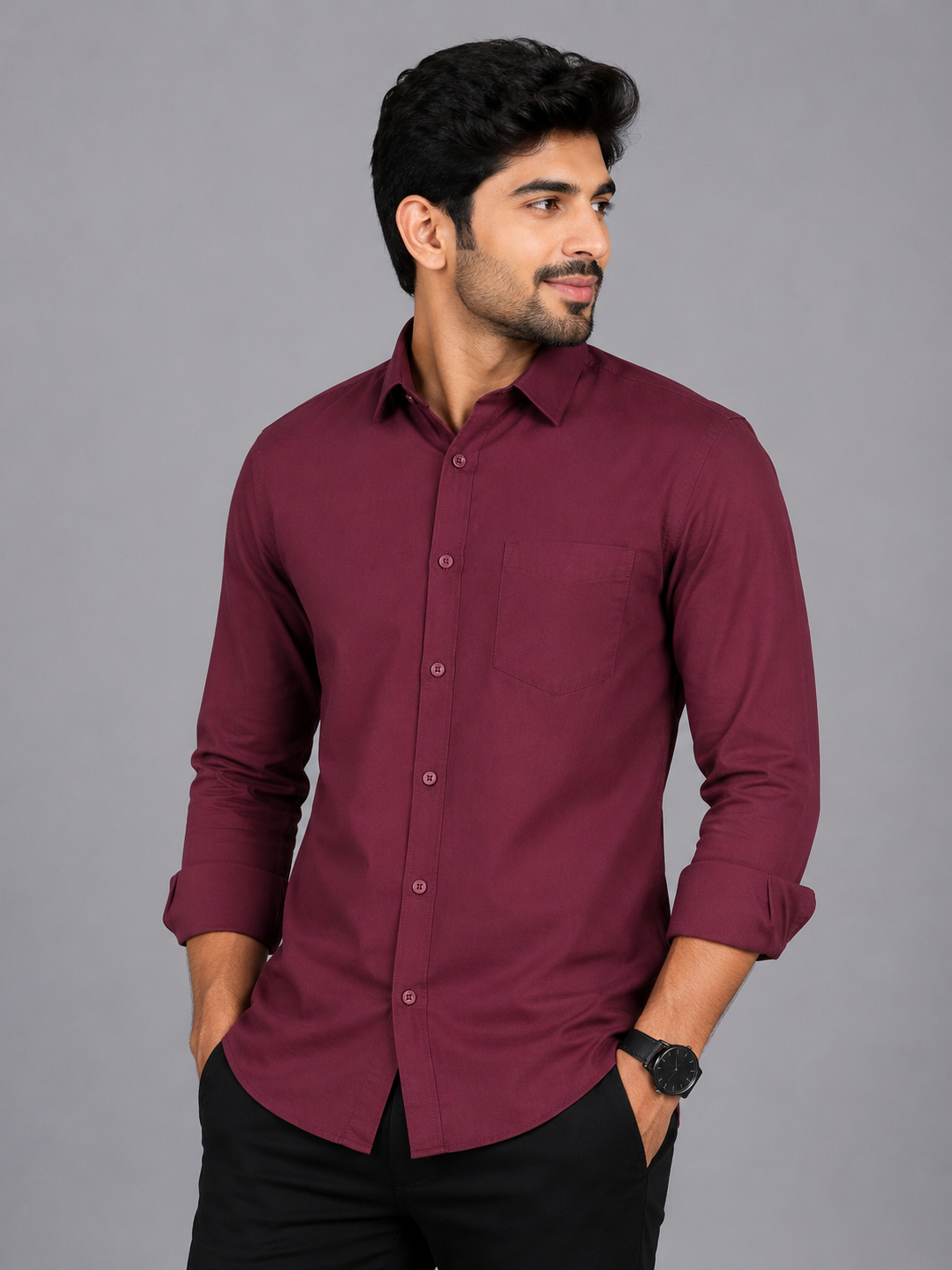 Teen Colours Men's Maroon Solid Gija Cotton Casual plain Shirt Full Sleeve Regular Fit