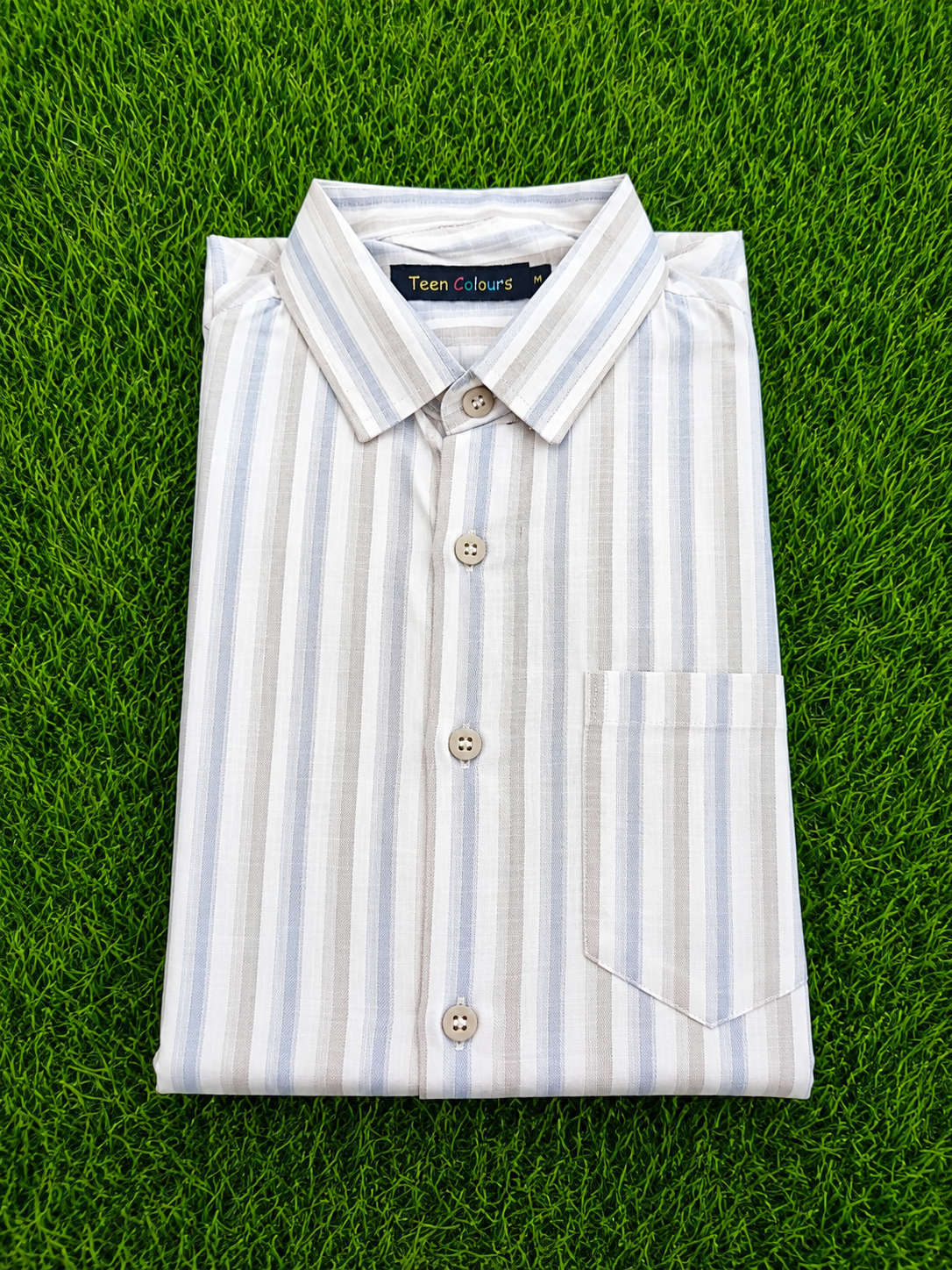 Teen Colours Men's Cream Striped Gija Cotton Casual plain Shirt Full Sleeve Regular Fit