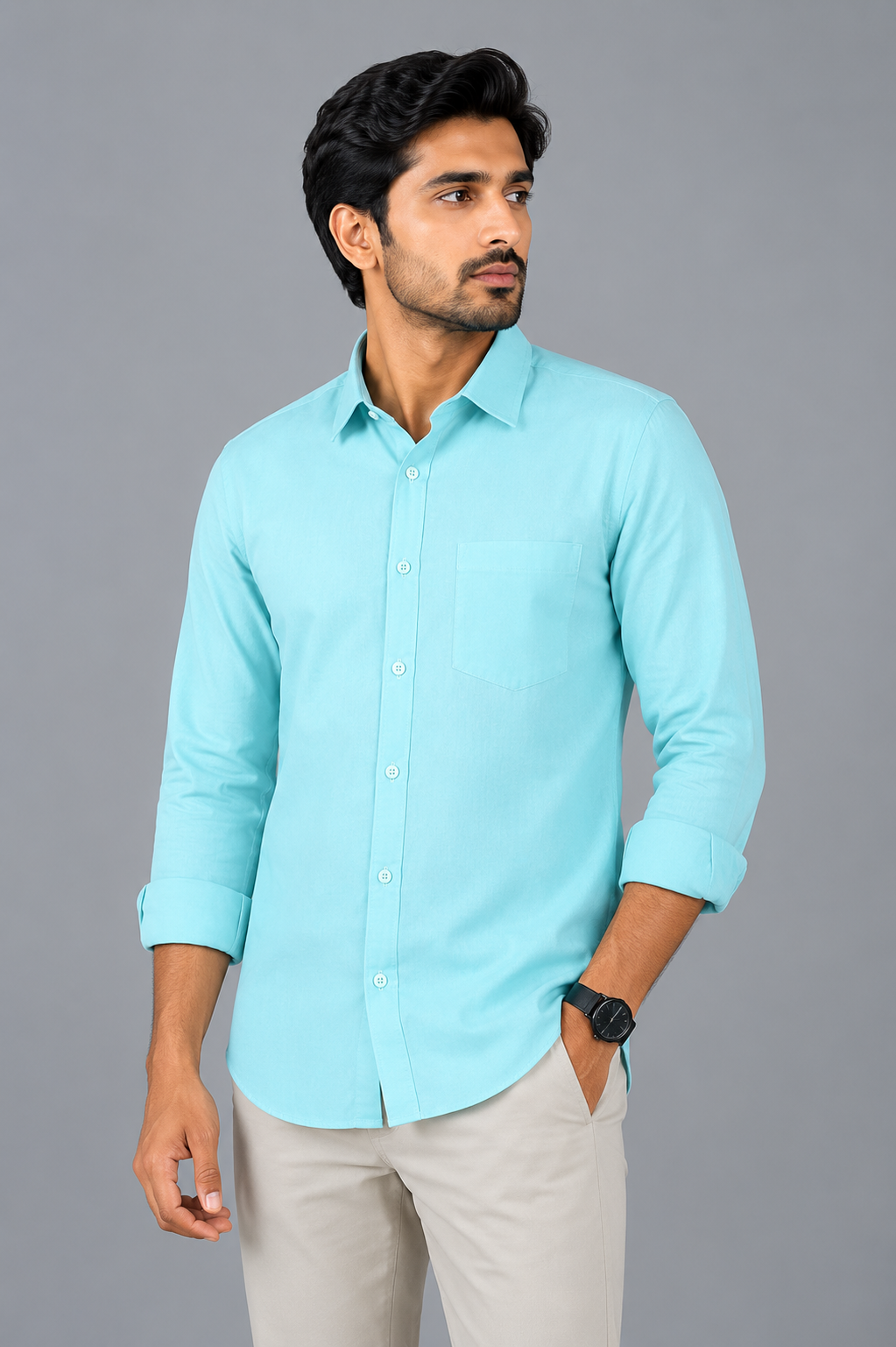 Teen Colours Men's Light Green Plain Gija Cotton Casual Shirt Full Sleeve