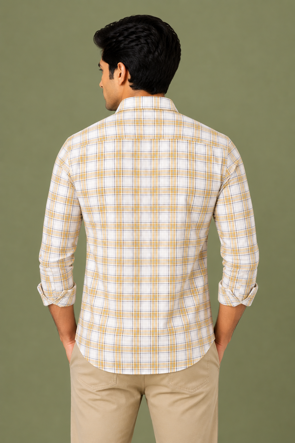 Teen Colours Men's Yellow and White Checked Gija Cotton Casual Shirt Full Sleeve Regular Fit
