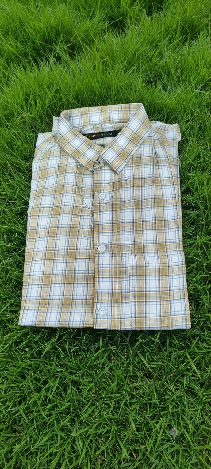 Teen Colours Men's Yellow and White Checked Gija Cotton Casual Shirt Full Sleeve Regular Fit