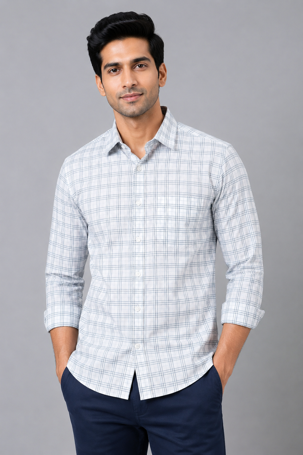 Teen Colours Men's Green Checked Gija Cotton Casual Shirt Full Sleeve Regular Fit
