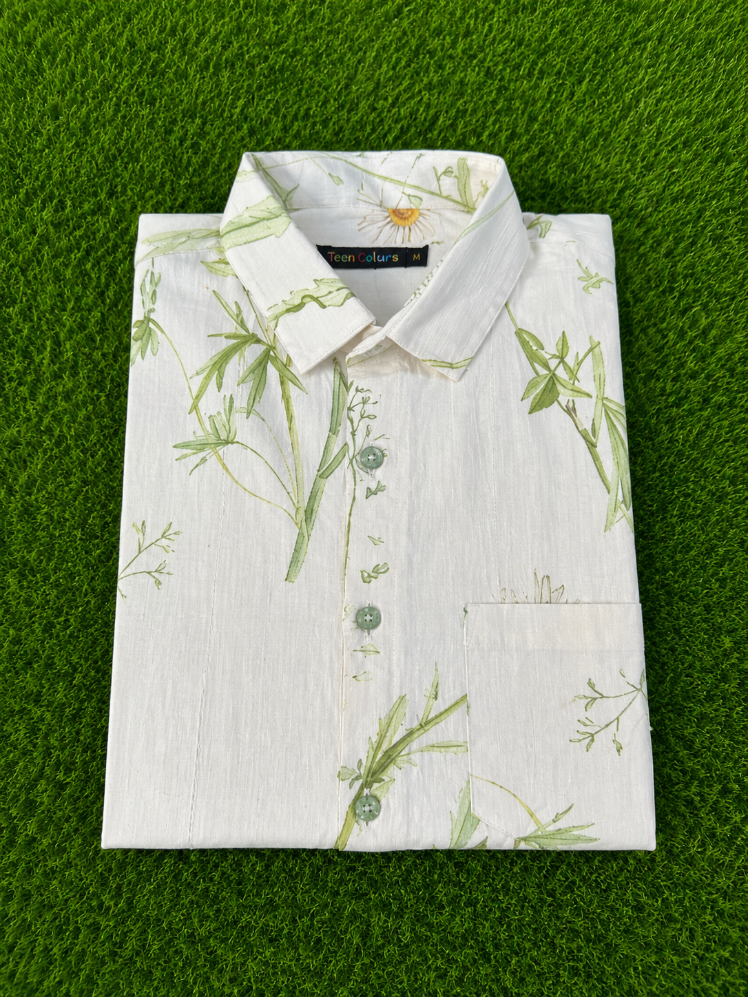 Teen Colours Men's Green Botanical Printed Cotton Casual Shirt Full Sleeve Regular Fit
