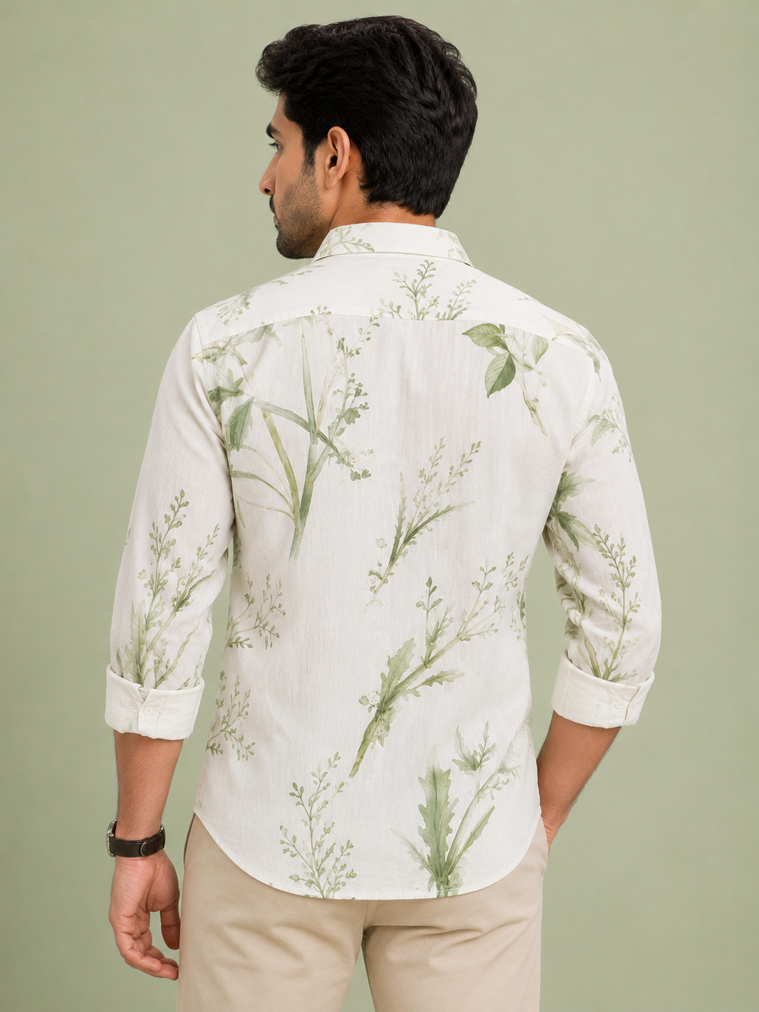Teen Colours Men's Green Botanical Printed Cotton Casual Shirt Full Sleeve Regular Fit